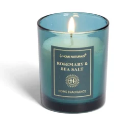 Bougie senteur romarin et sel marin dans pot en verre Ø6,4xH7,9cm bleu
