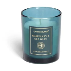 Bougie senteur romarin et sel marin dans pot en verre Ø6,4xH7,9cm bleu