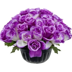 Boule rose violette artificielle en pot Ø35xH25cm