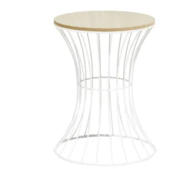 Bout de canapé Dusty bois effet naturel et métal blanc Ø30xH39cm