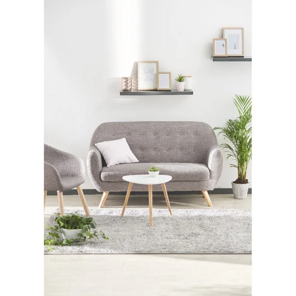 Bout de canapé table basse Joseph blanc pieds pin Ø48xH42 cm