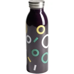 Bouteille isotherme acier noir motif rond 500ml Ø6,7xH21,8cm