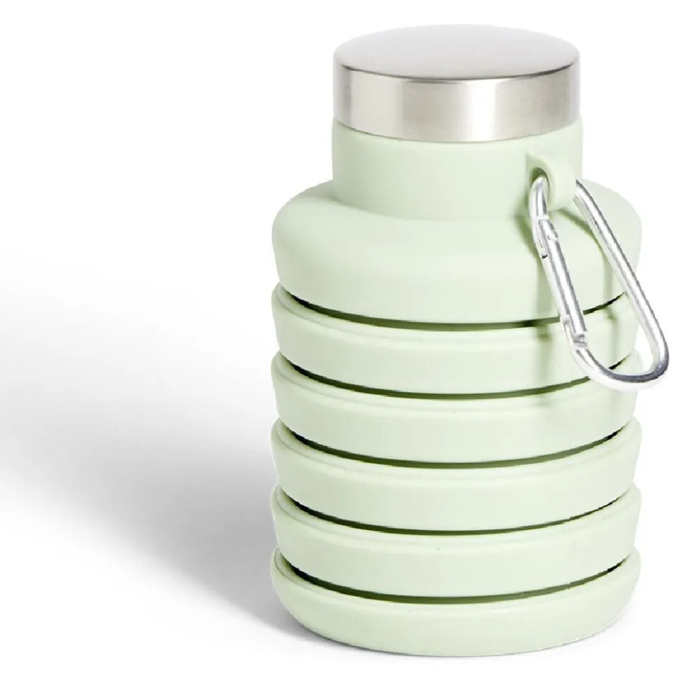 Bouteille rétractable 480ml inox et silicone vert pastel Ø7xH19cm