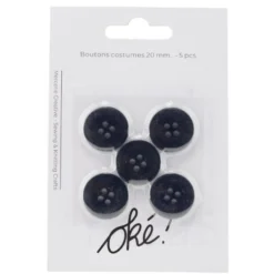 Bouton de costume x5 plastique noir Ø20mm