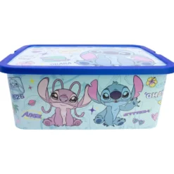 Box de rangement Disney Stitch et Angel 13L plastique bleu 40x30xH15,5cm