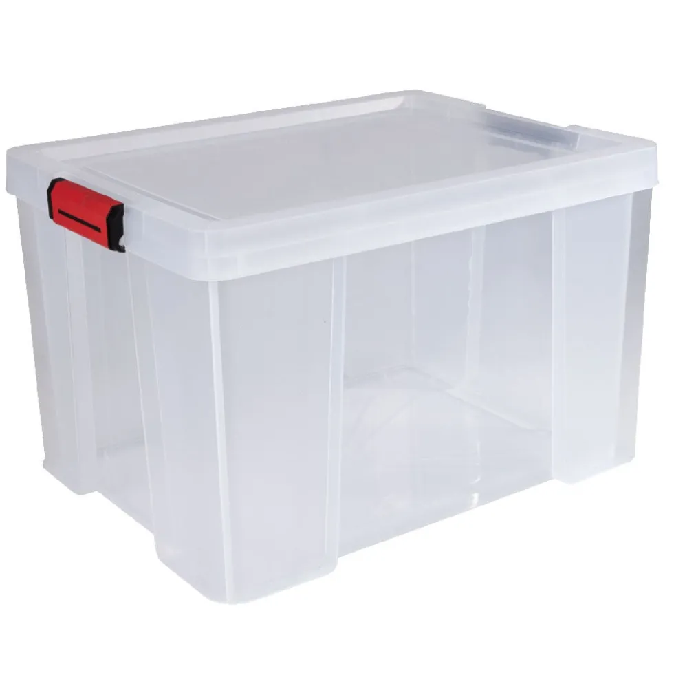 Box de rangement transparente couvercle clips rouge 45 L