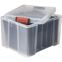Box de rangement transparente couvercle clips rouge 45 L