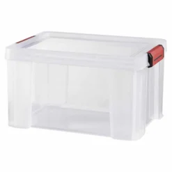 Box de rangement transparente couvercle clips rouge 17 L