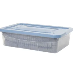 Box dessous de lit transparent et bleu 30L
