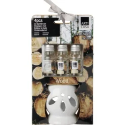 Brûleur à huile céramique avec liquide senteur bois 3x10ml
