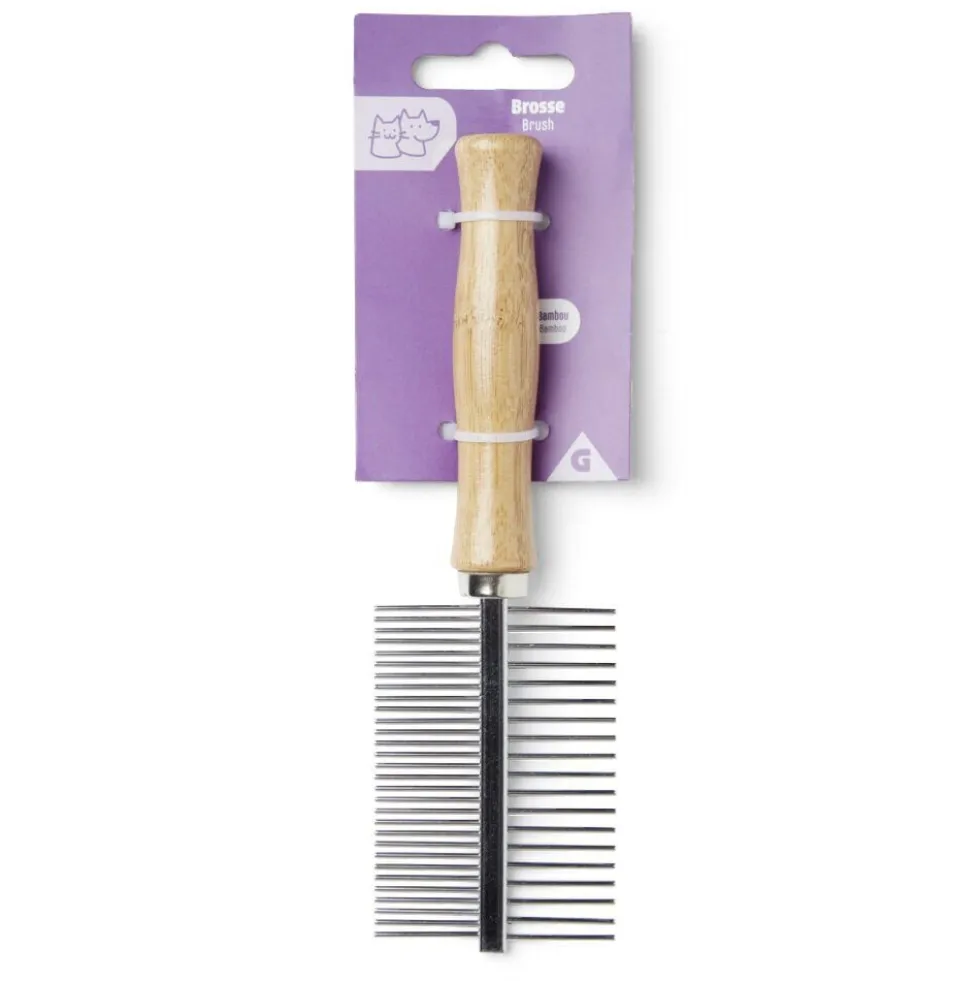 Brosse animal double peigne métal et bois