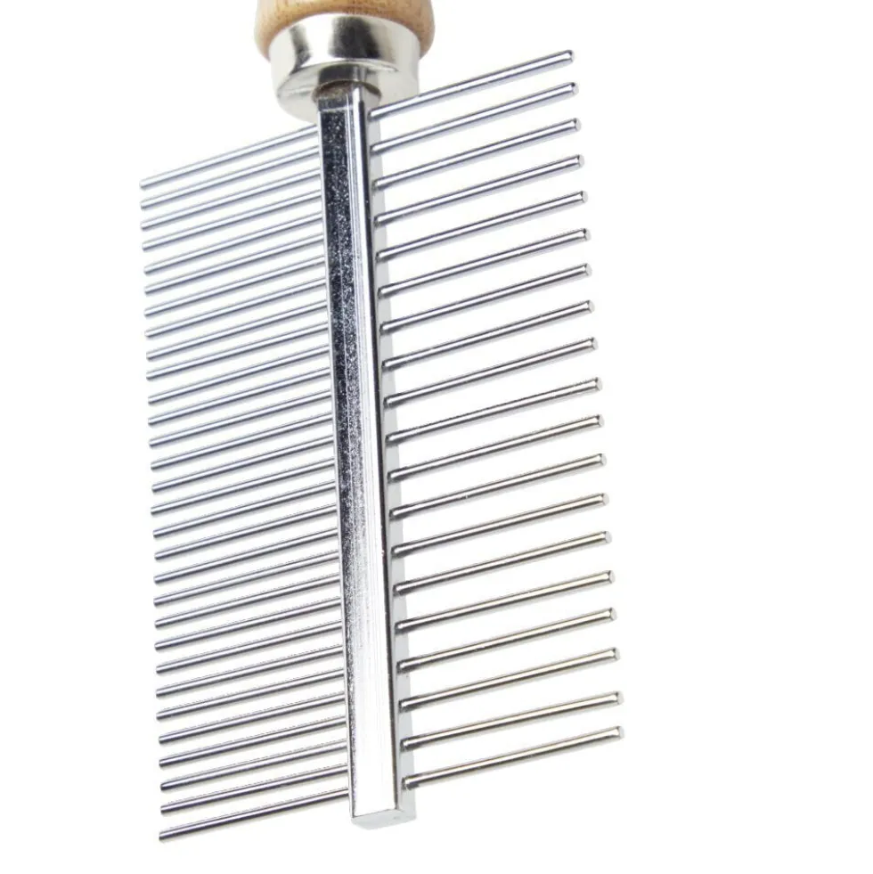 Brosse animal double peigne métal et bois
