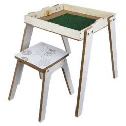 Bureau en bois 3 en 1 - tableau double face et tabouret