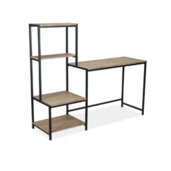 Bureau Luffi avec étagères bois naturel et métal noir 147x44xH125cm