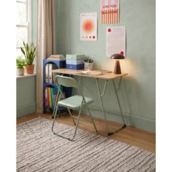 Bureau rectangulaire Moderna plateau bois et chaise métal vert 120x48xH75cm