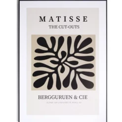 Cadre déco en bois inspiration Matisse motif abstrait noir 50x70cm