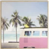 Cadre déco en bois photo van plage 30x30cm