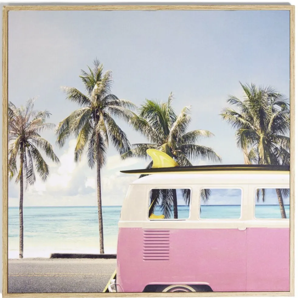 Cadre déco en bois photo van plage 30x30cm