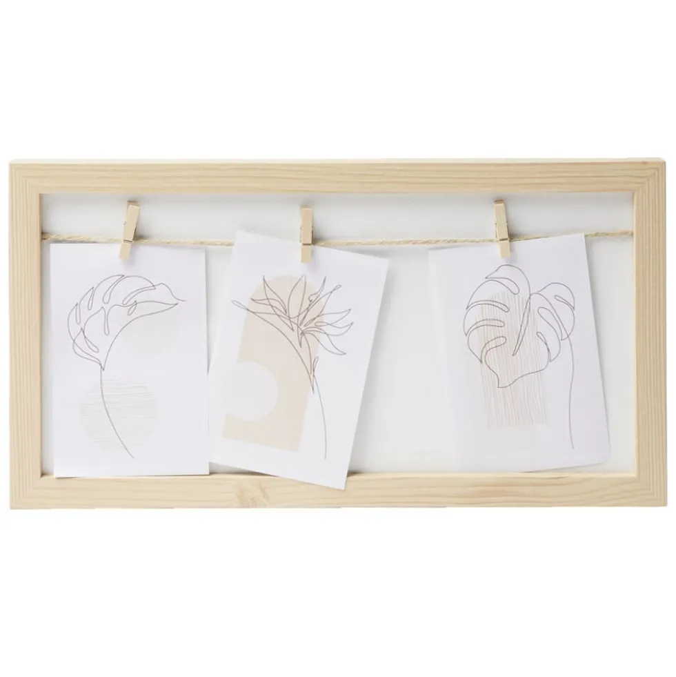 Cadre photo bois jute avec 3 pinces 22,5x42.5cm (2 modèles)