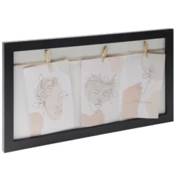 Cadre photo bois jute avec 3 pinces 22,5x42.5cm (2 modèles)
