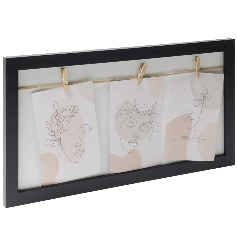 Cadre photo bois jute avec 3 pinces 22,5x42.5cm (2 modèles)