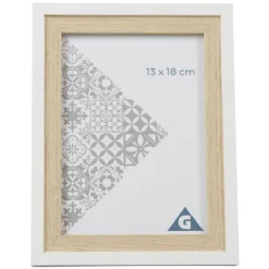 Cadre photo bois naturel et blanc 17x22cm pour photo 13x18cm