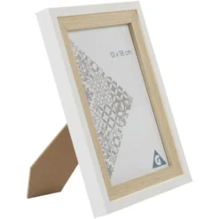 Cadre photo bois naturel et blanc 17x22cm pour photo 13x18cm