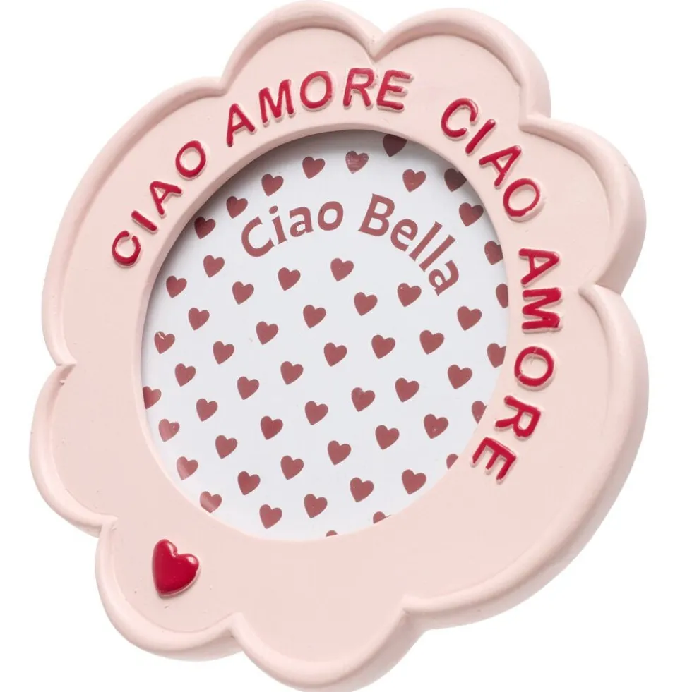Cadre photo à poser Ciao Amore rose et rouge Ø17,5xH19cm