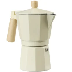 Cafetière style traditionnel 270ml aluminium beige poignée bois H19cm