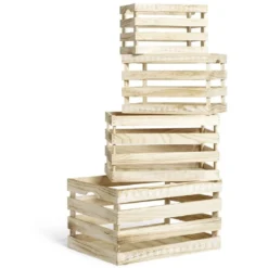 Cagette en bois motif flocon blanc 38x28xH23cm