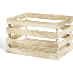 Cagette en bois motif flocon blanc 38x28xH23cm