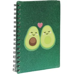 Cahier à spirale paillettes motif avocat format A5 vert 160 pages