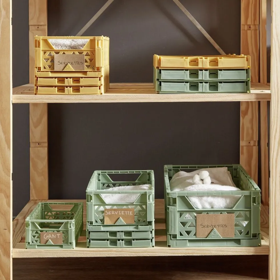 Caisse pliable avec porte-étiquette jaune L25xl16,5xH10cm