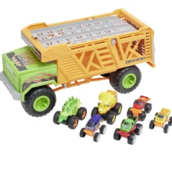 Camion transport pour 8 voitures dinosaures racing 48x18xH30cm