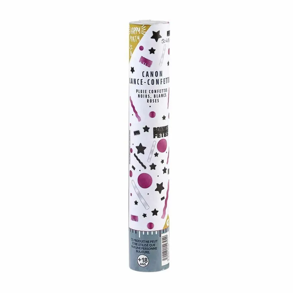 Canon à confettis rose blanc et noir