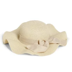 Capeline ondulée beige ruban floral papier Ø40cm