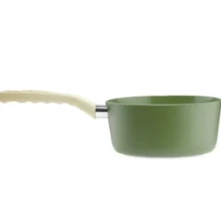 Casserole revêtement céramique vert olive poignée effet bois Ø18cm tous feux