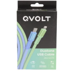 Câble USB-C vers Lightning charge rapide bicolore vert et bleu 2m