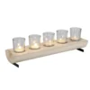 Centre de table en bois avec 5 bougeoirs en verre