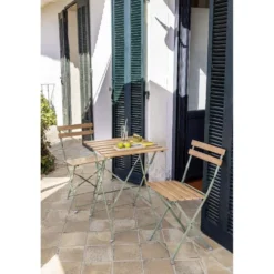 Chaise de jardin pliante Bali métal vert et bois 39x47xH77 cm