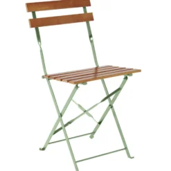 Chaise de jardin pliante Bali métal vert et bois 39x47xH77 cm