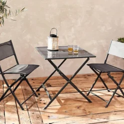 Chaise de jardin pliante London métal textilène gris 45x51xH81cm