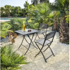 Chaise de jardin pliante London métal textilène gris 45x51xH81cm