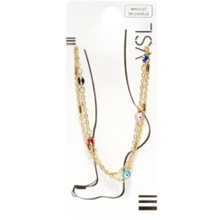 Chaîne de cheville dorée perles oeil avec étoiles en pendentifs