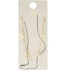 Chaîne de cheville dorée 2 rangs avec pendentifs perles et papillons