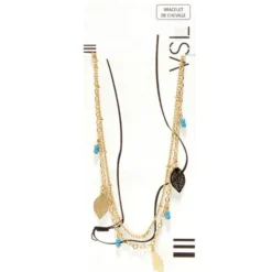 Chaîne de cheville dorée 2 rangs avec feuilles et perles