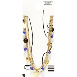 Chaîne de cheville dorée 2 rangs avec pendentifs et perles