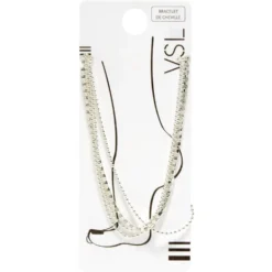 Chaîne de cheville gris argenté 3 rangs fils et boules strass