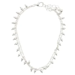 Chaîne de cheville 2 rangs maille fine et perles argenté