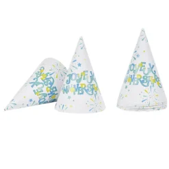 Chapeau de fête Joyeux anniversaire et feux d'artifice en carton x 8